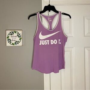 Nike DriFit Just Do It Lavender Purple Athletic Cut Racer Back Tank Top Small